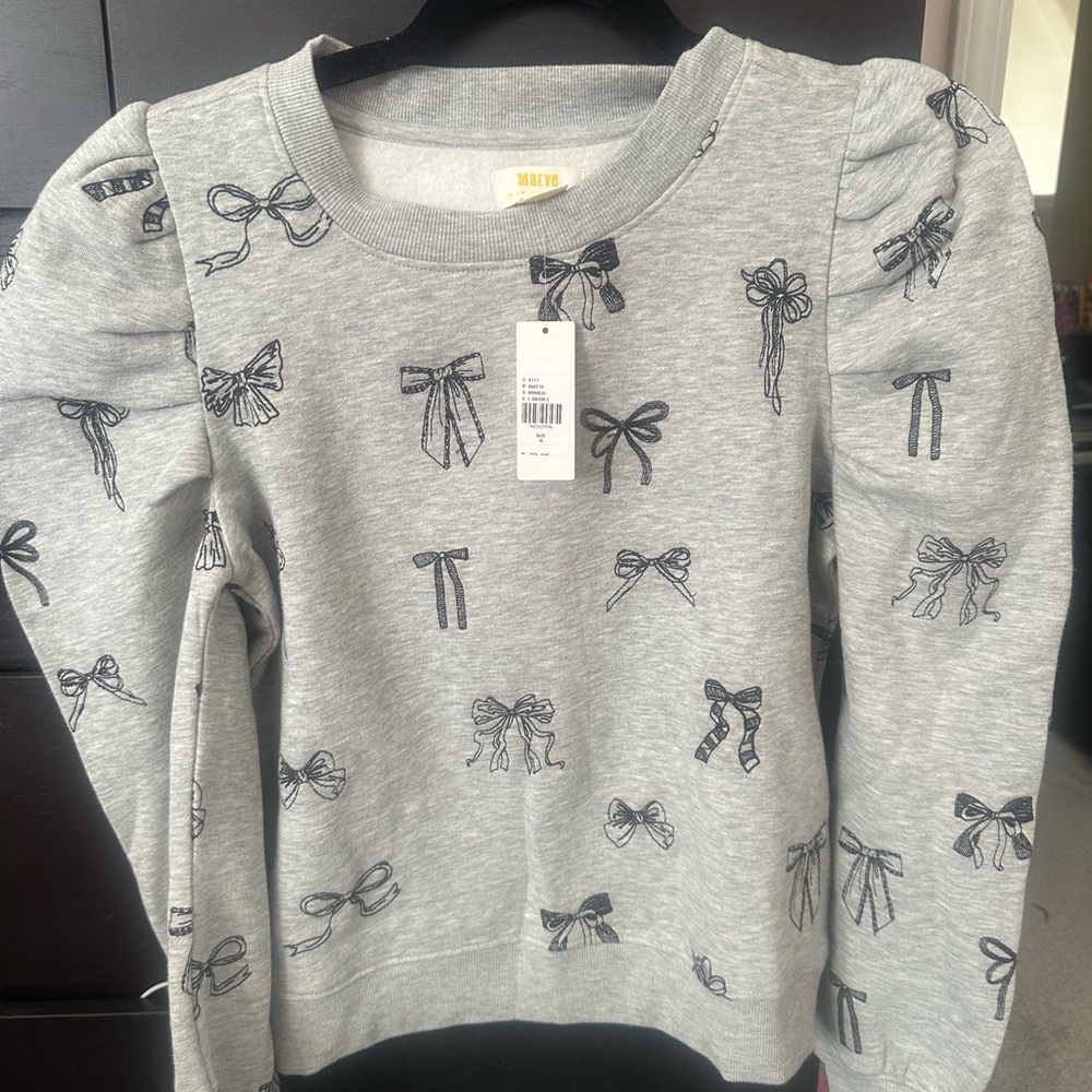 New Anthropologie Maeve Gray Bow Print Sweatshirt